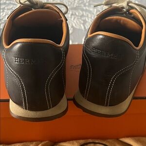 Hermes Orange and brown leather Sneakers